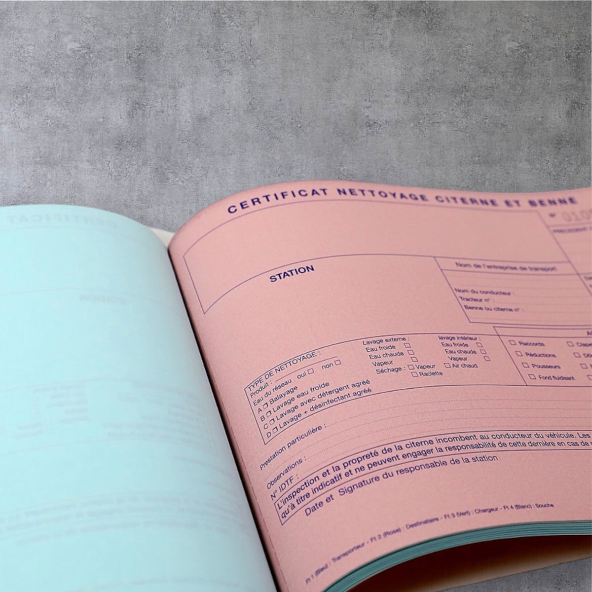 Certificat de Nettoyage Citerne et Benne – Carnet Professionnel
