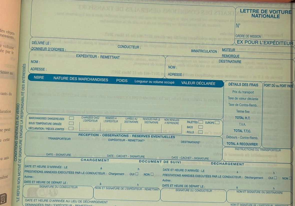 Lettre de Voiture Nationale Petit Format 25 x 4 Feuillets Autocopiants