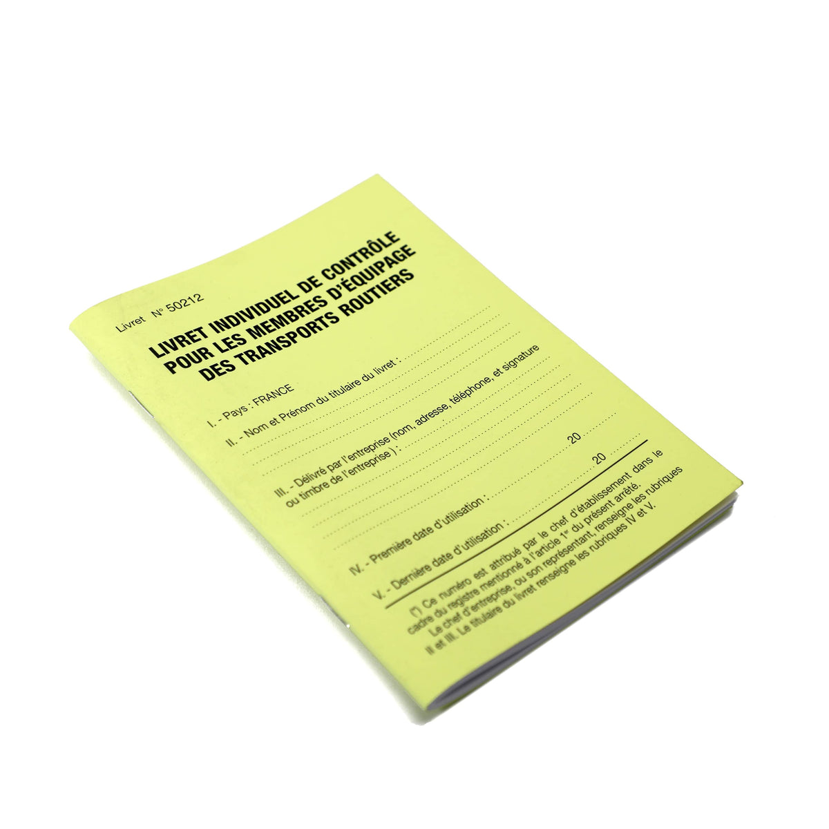 Livret Individuel de Contrôle Jaune (LIC Jaune) – 28 Feuillets Quotidiens