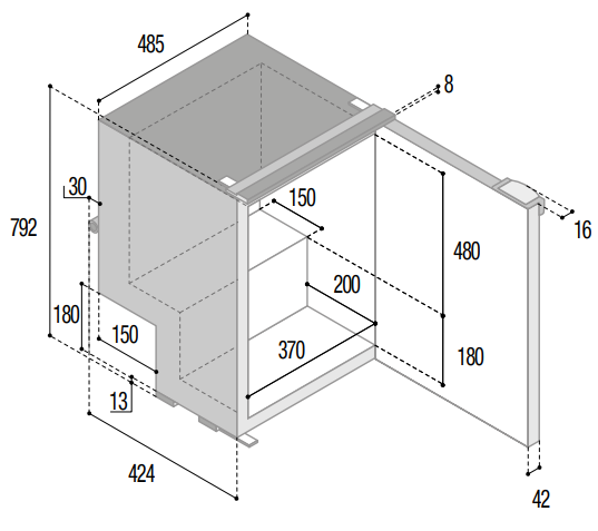 Schéma dimensionnel et cotes d'encastrement du Vitrifrigo C85i CHR gris