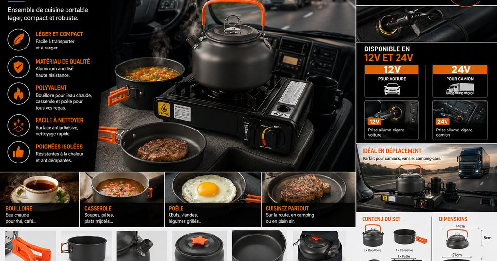 Réchaud à Gaz Portable avec Kit Cuisine 4 Pièces