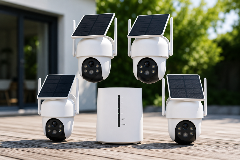 Pack de 4 Caméras de Surveillance Solaires WiFi Extérieures HD Sans Fil