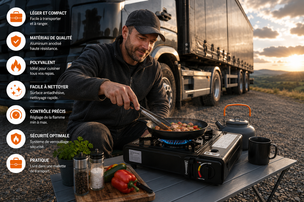 Réchaud à Gaz Portable avec Kit Cuisine 4 Pièces