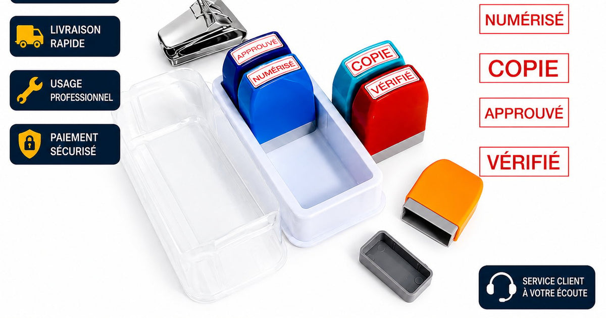 Lot de 5 Tampons Administratifs Automatiques – PAYÉ, NUMÉRISÉ, COPIE, APPROUVÉ, VÉRIFIÉ
