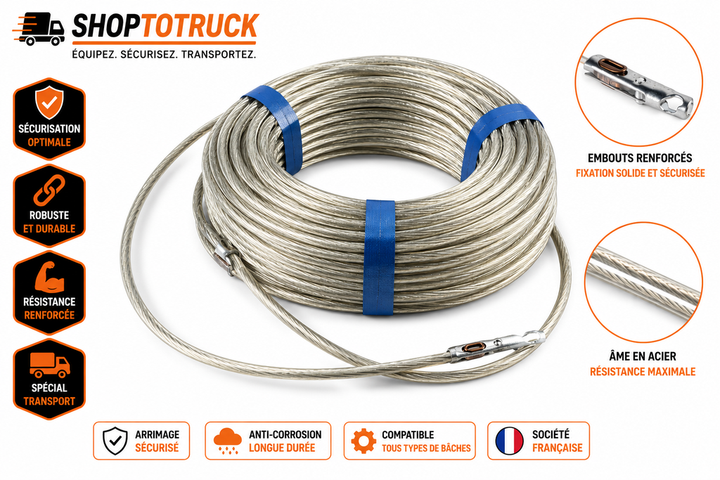 Câble TIR Acier pour Bâche de Camion 34 m x 6 mm