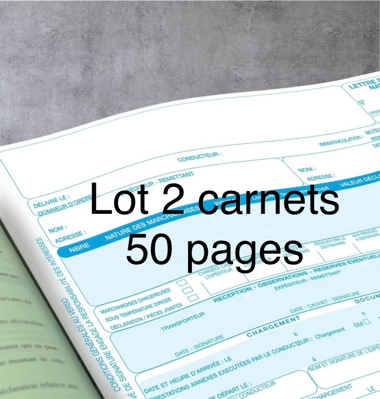 Lot de 2 Carnets de Lettre de Voiture Nationale 50 × 4 Feuillets