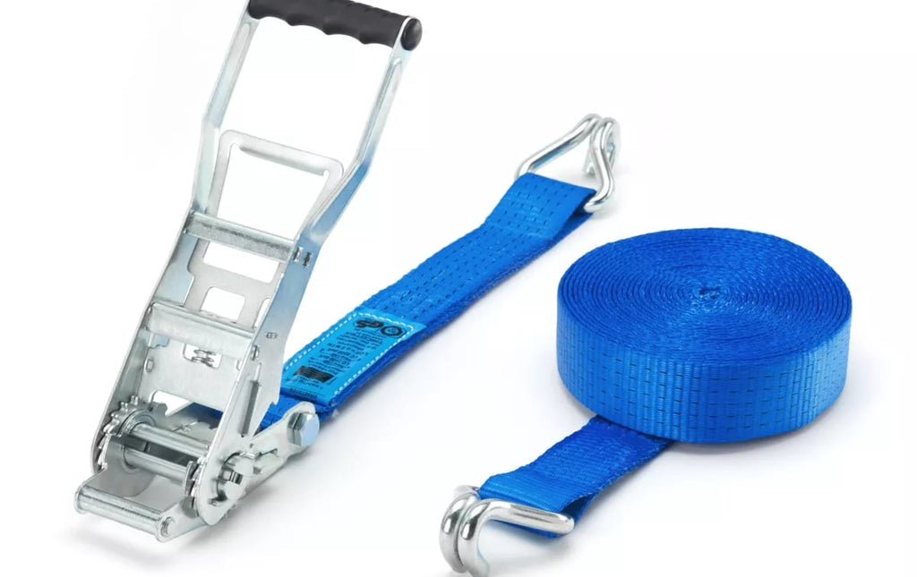 Sangle d'Arrimage à Cliquet Ergo 5 Tonnes – 9 m x 50 mm avec Crochets Doigts Serrés