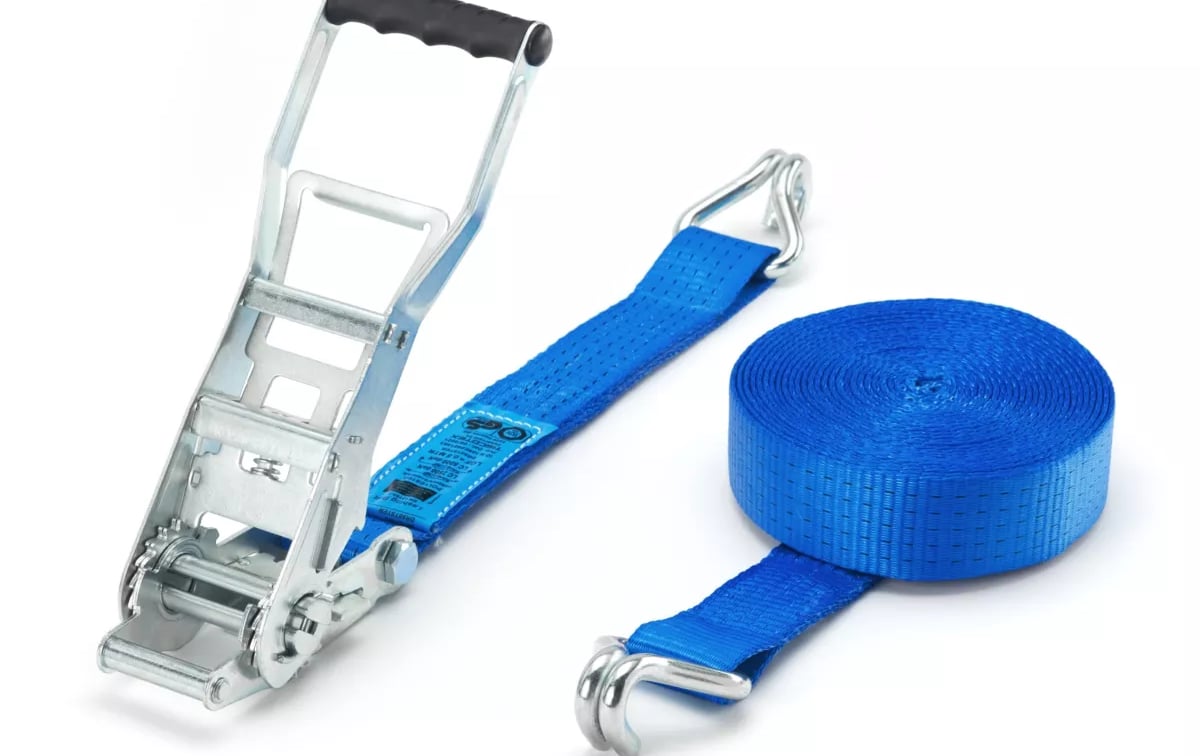 Sangle d'Arrimage à Cliquet Ergo 5 Tonnes – 9 m x 50 mm avec Crochets Doigts Serrés