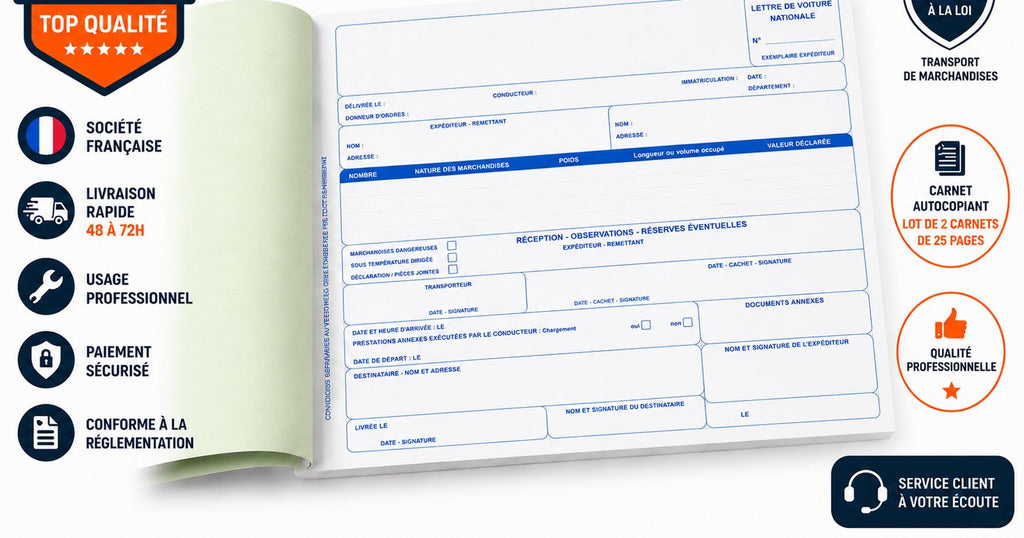 Lot de 2 Carnets de Lettre de Voiture Nationale Petit Format 25 x 4 Feuillets