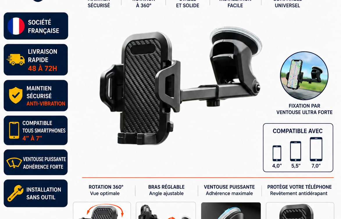 Support de Téléphone Rétractable pour Camion, Voiture et Poids Lourds