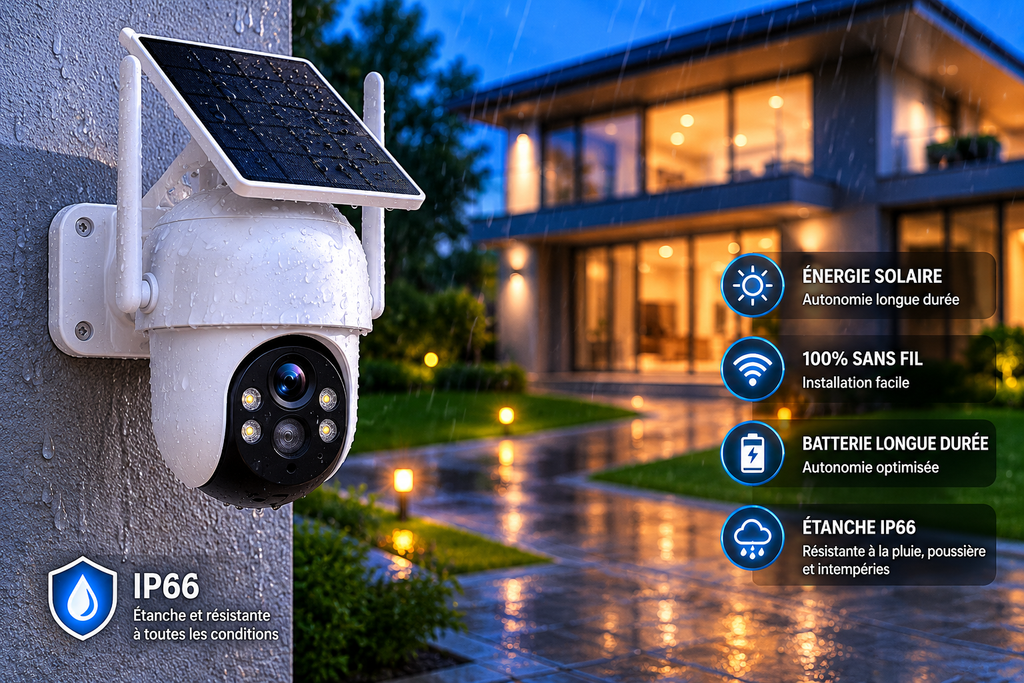 Pack de 4 Caméras de Surveillance Solaires WiFi Extérieures HD Sans Fil