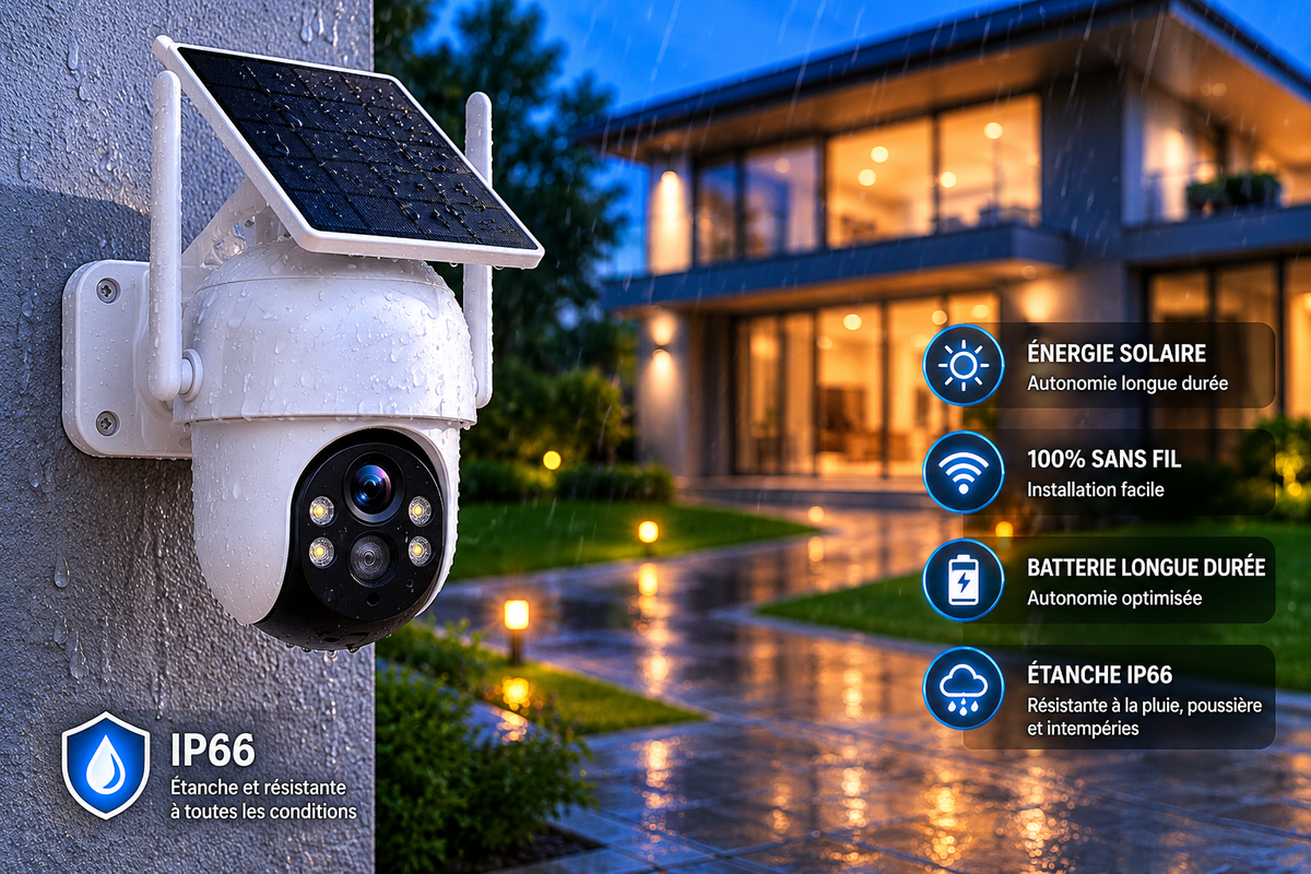 Pack de 4 Caméras de Surveillance Solaires WiFi Extérieures HD Sans Fil