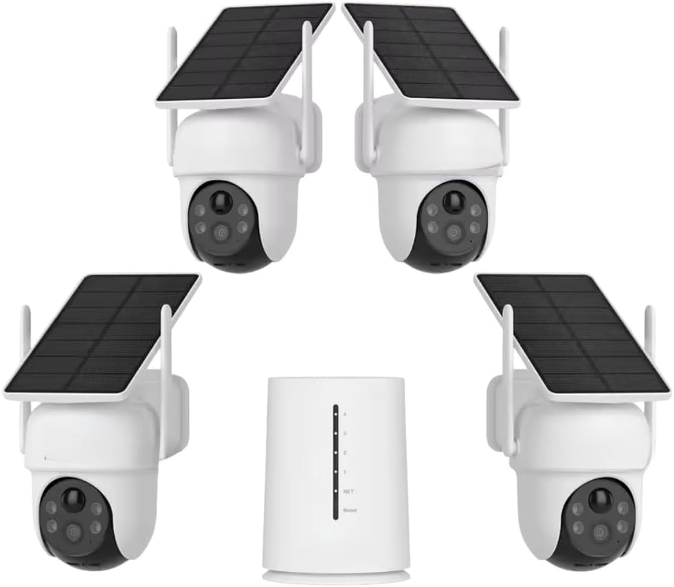 Pack de 4 Caméras de Surveillance Solaires WiFi Extérieures HD Sans Fil