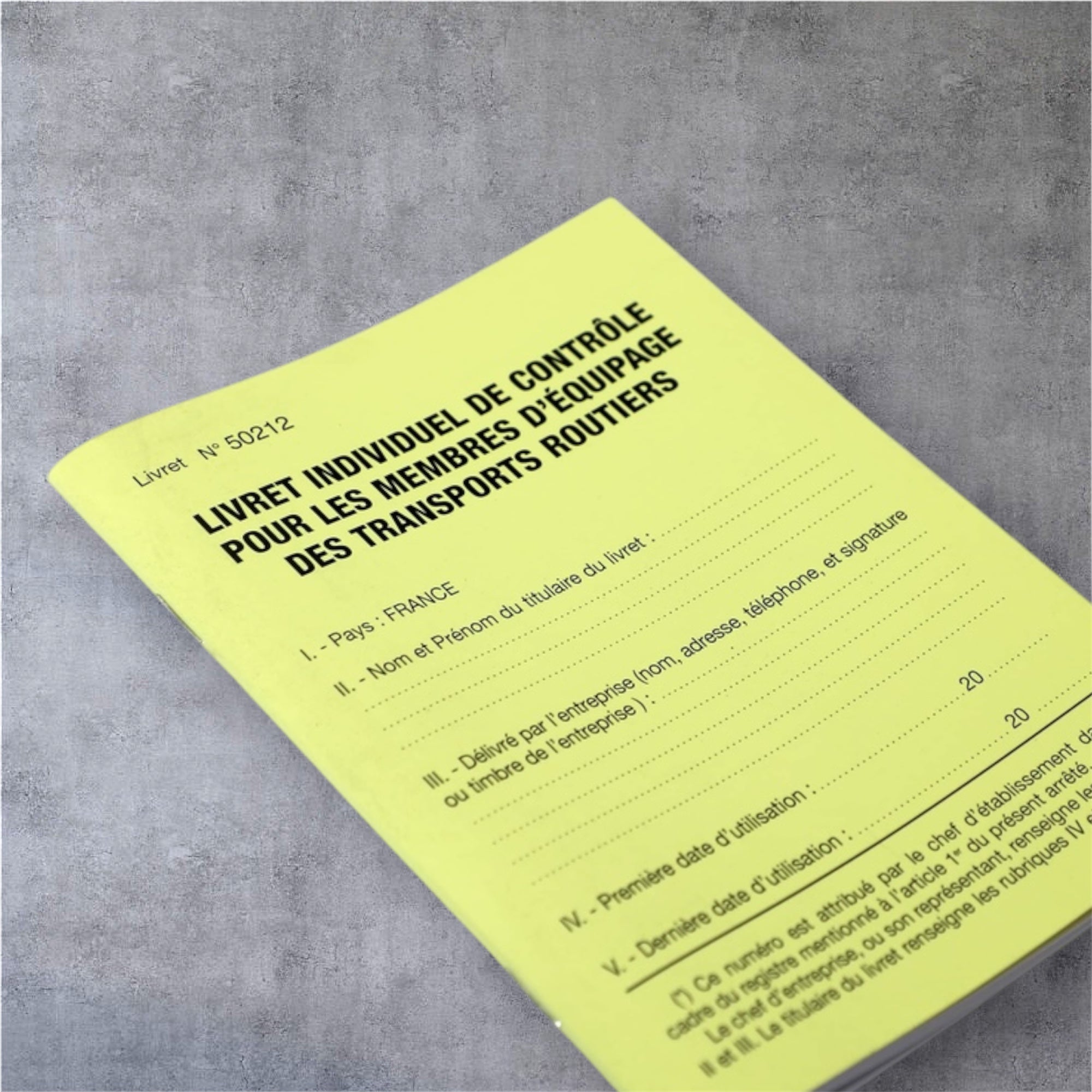 Livret Individuel de Contrôle Jaune (LIC Jaune) – 28 Feuillets Quotidiens