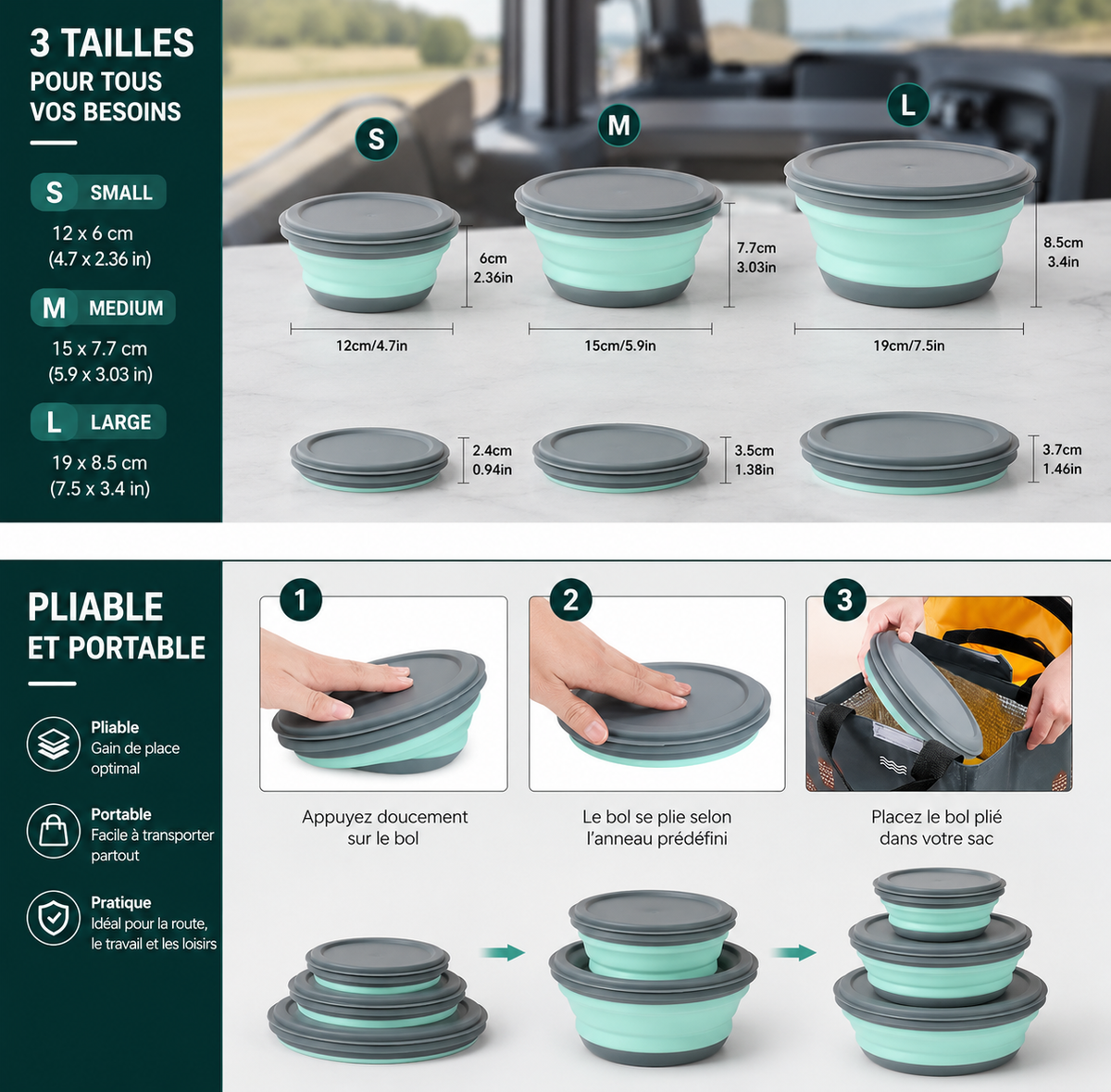 3 Boîtes Alimentaires Pliables pour Routiers