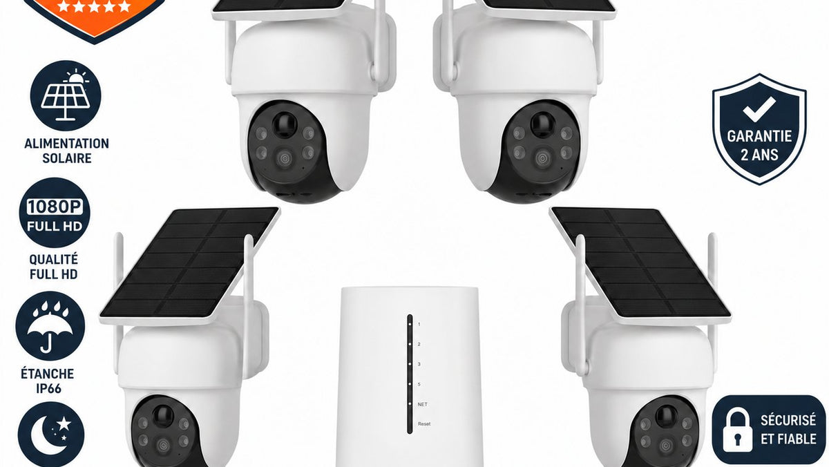 Pack de 4 Caméras de Surveillance Solaires WiFi Extérieures HD Sans Fil
