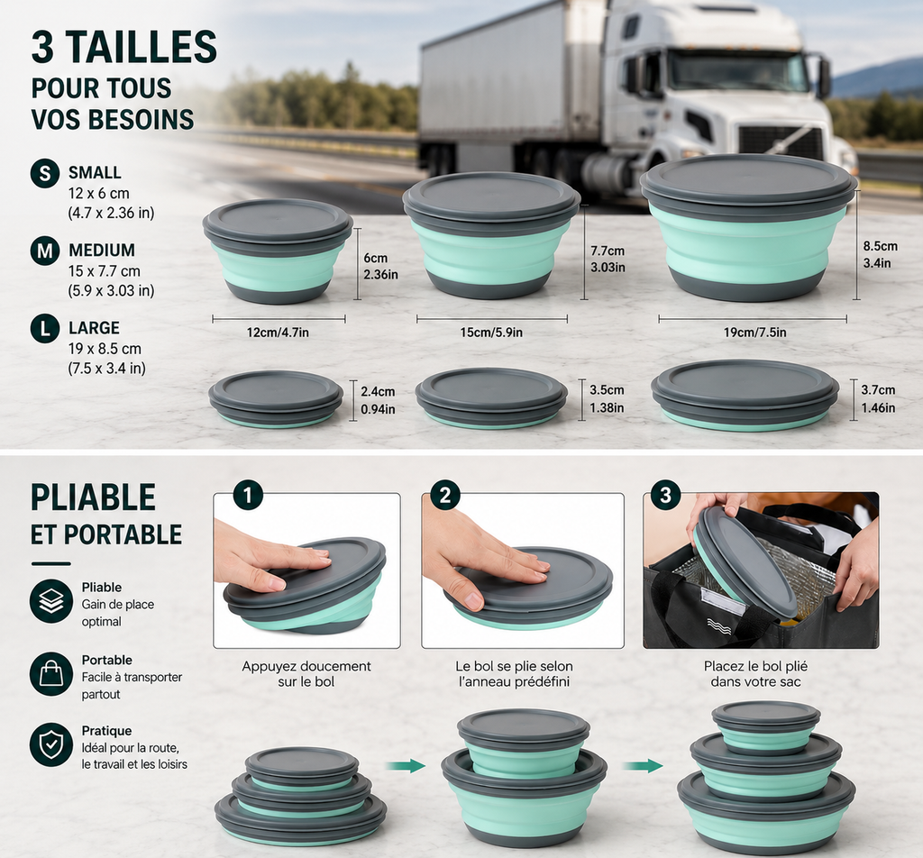 3 Boîtes Alimentaires Pliables pour Routiers