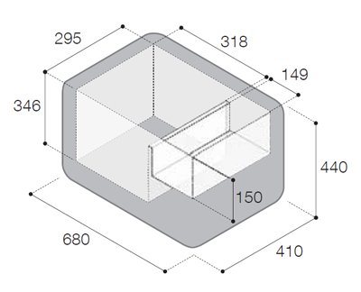 Schéma dimensionnel de la glacière Vitrifrigo VF35P