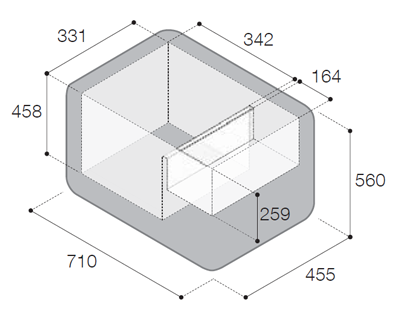 Schéma dimensionnel de la glacière Vitrifrigo VF65P